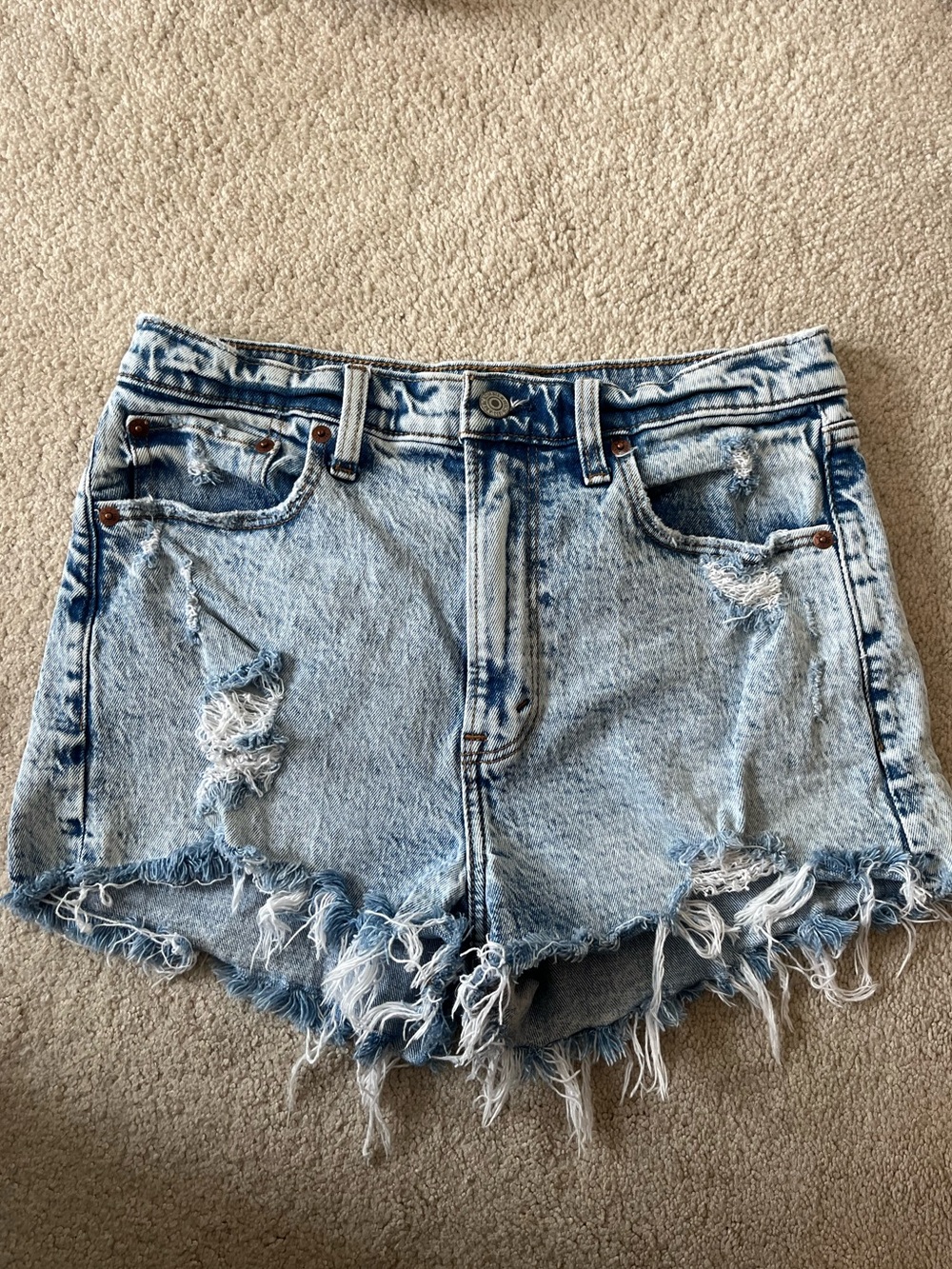 Abercrombie & Fitch Light Blue Distressed High-Rise The Mom Denim Shorts